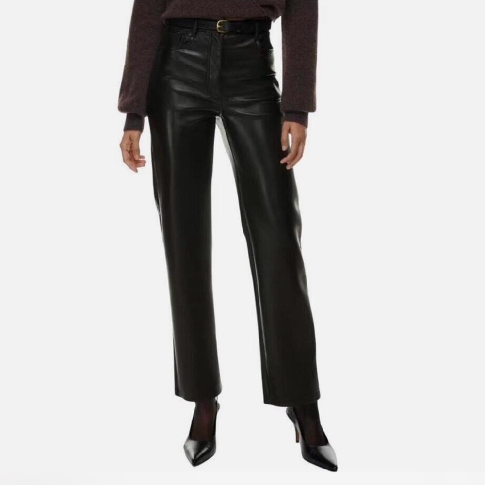 Aritzia Black High-Waisted Leather Pants
